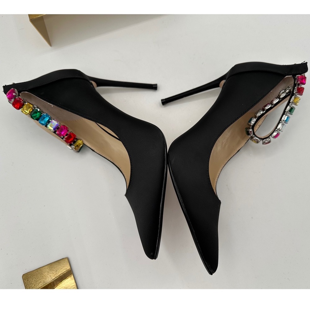 JESSICA SIMPSON Samiyah Jewel Ankle Strap Point Toe Pumps Black Matte Satin 6.5 - Picture 9 of 16